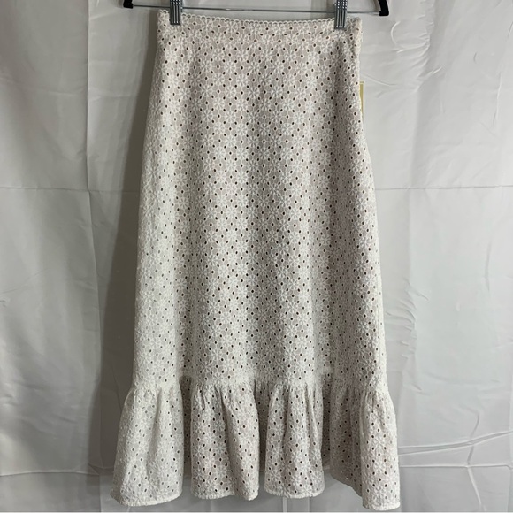 NWT MICHAEL MICHAEL KORS Eyelet Ruffled Midi Skirt, size 0 - Picture 14 of 15